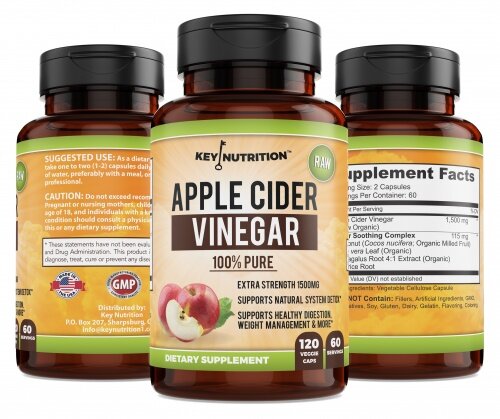 Apple Cider Vinegar Capsules from Key Nutrition (3 views), 1,500mg, Premium Raw 100% Pure