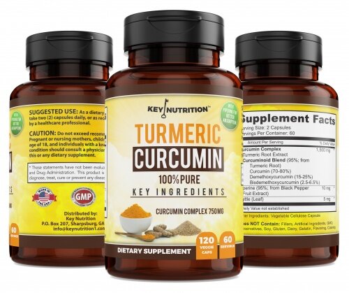 Turmeric Curcumin Complex with Peperine and Nettle (3 bottle views), 1,500mg, Pain Relief, by Key Nutrition